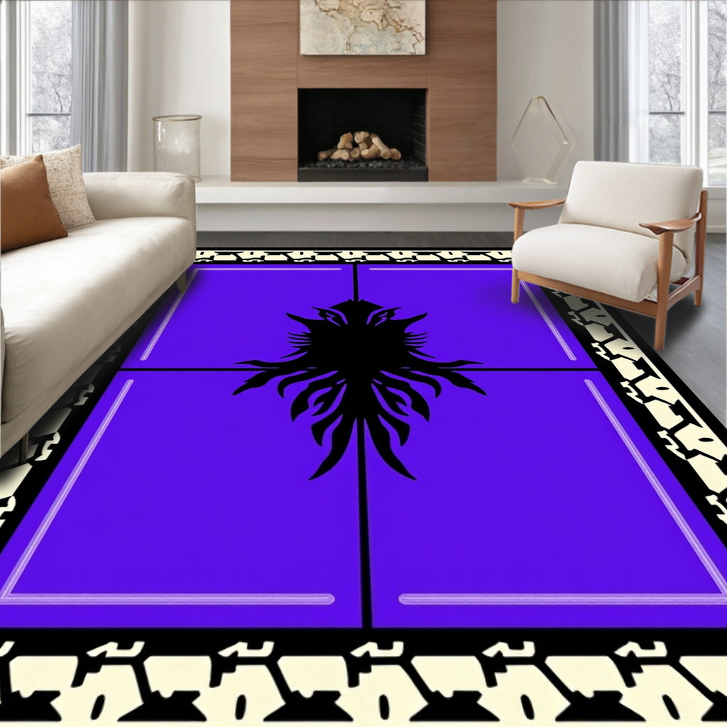 Bold Black Tribal Orchid Purple Rug