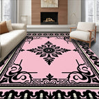 Pink Floral Black Medallion Border Rug