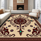 Ornate Crimson Teal Medallion Border Rug