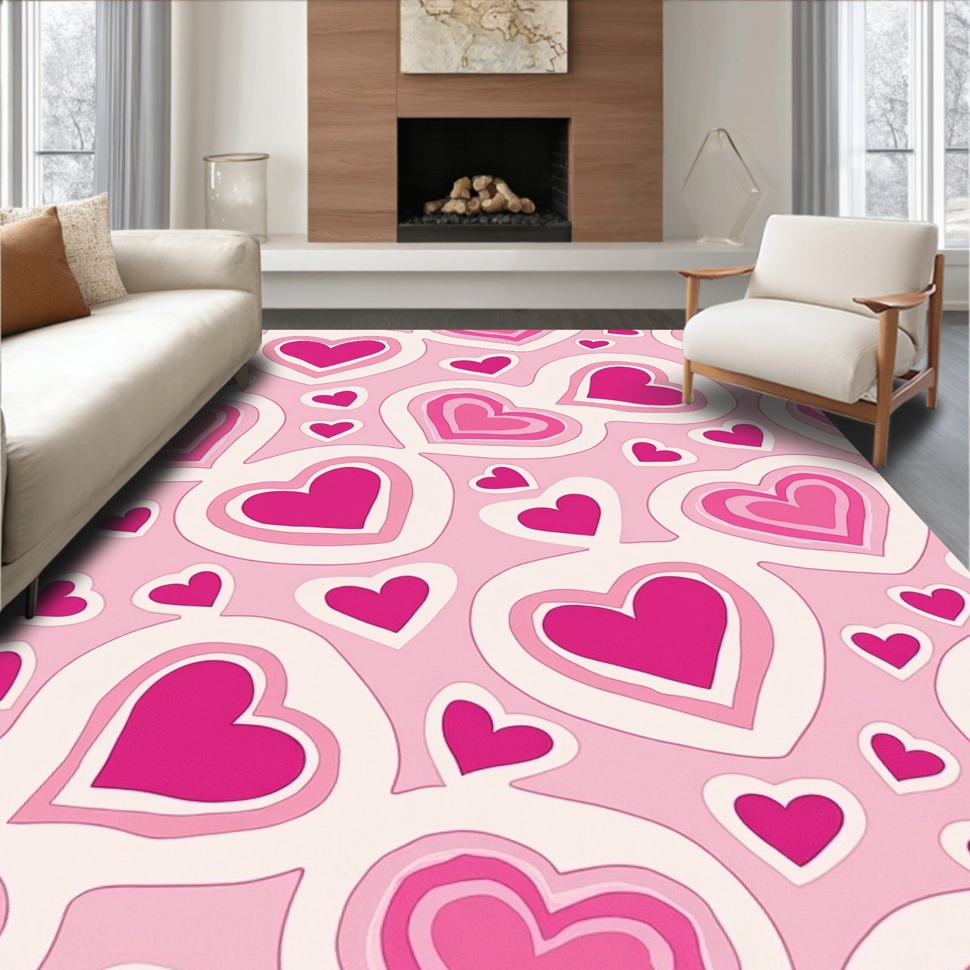 Pink Fuchsia Hearts Layered Rug