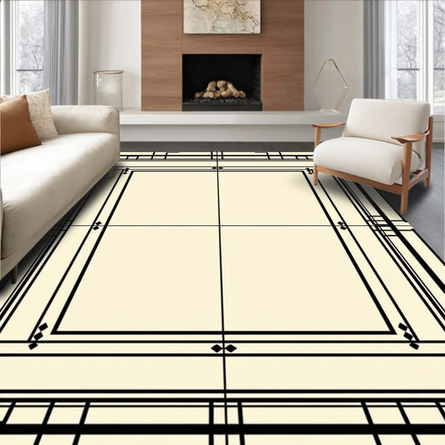 Art Deco Black Geometric Border Rug