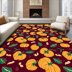 Orange Pumpkin Patch Burgundy Background Rug