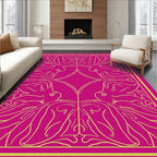 Vibrant Magenta Golden Abstract Figural Rug