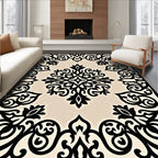 Black Ivory Baroque Scroll Medallion Rug