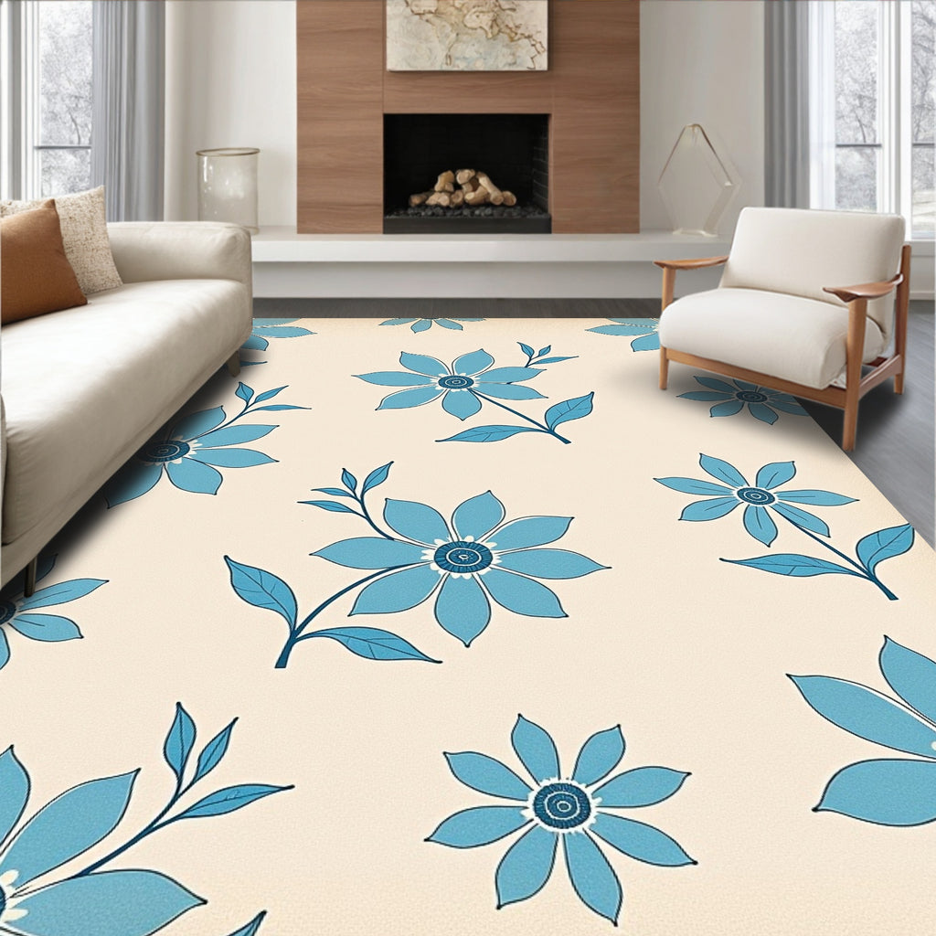Soft Blue Floral Garden Delight Rug