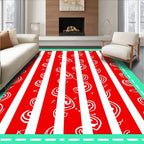 Red White Striped Swirl Motif Rug