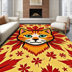 Autumn Cat Yellow Red Leaf Rug