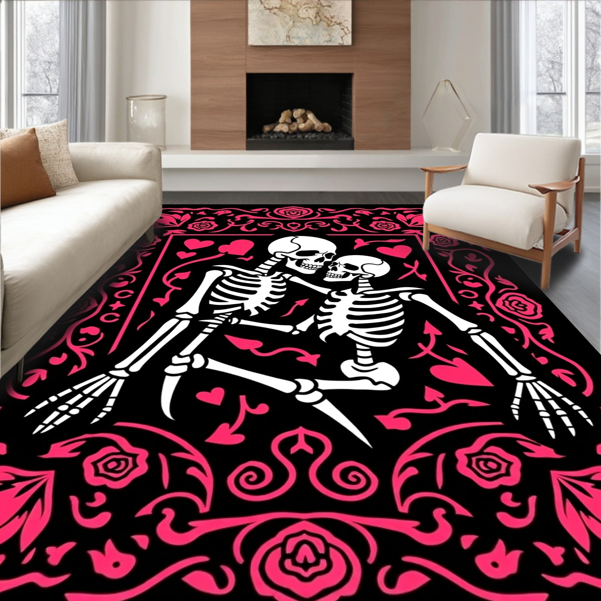 Love Skeletons Rose Floral Arrangement Rug