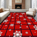 Crimson White Snowflake Plaid Rug