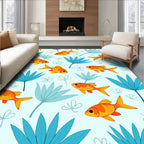 Orange Fish Blue Foliage Scene Rug
