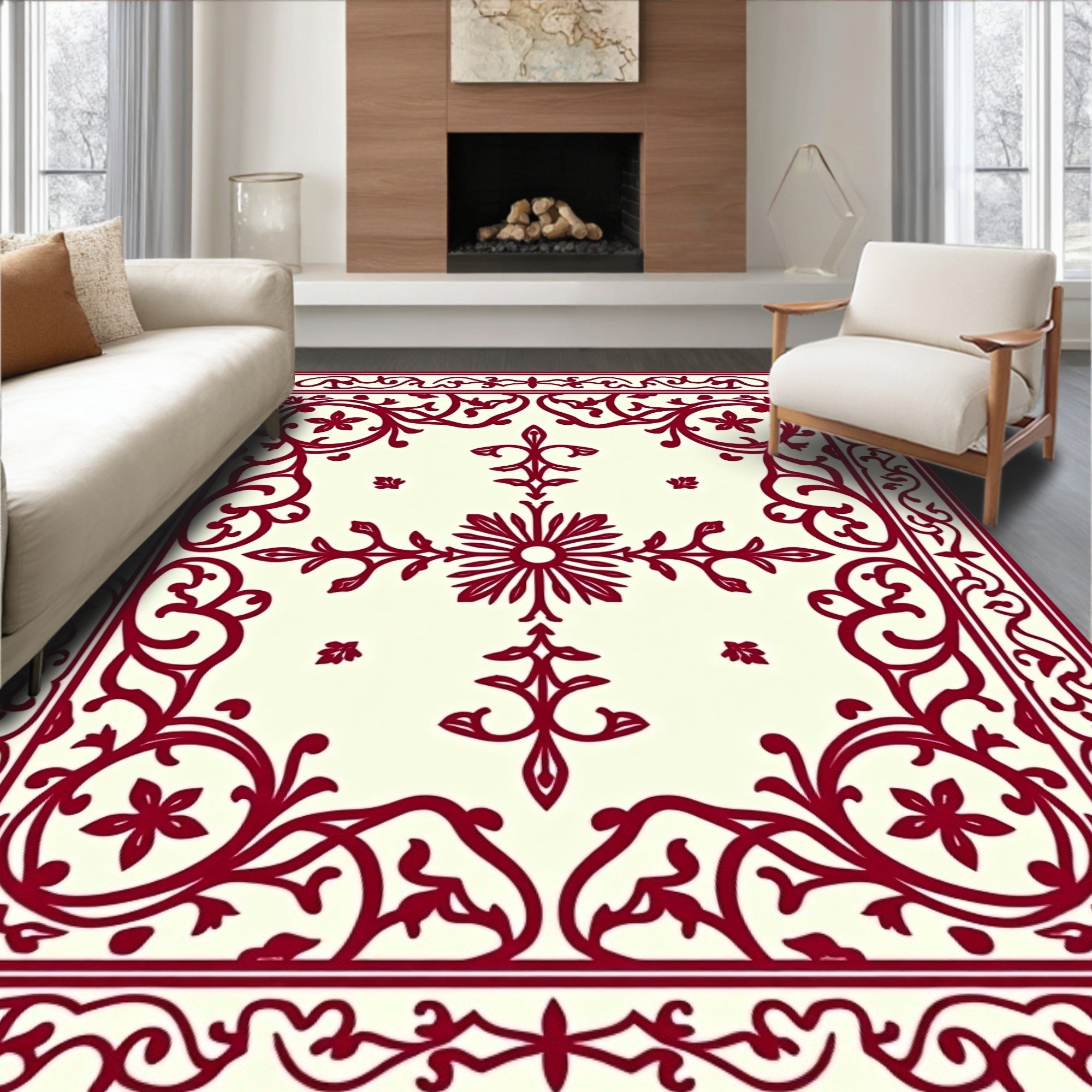 Crimson Scrollwork Central Bloom Rug