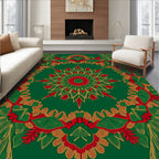 Red Gold Green Mandala Bloom Rug