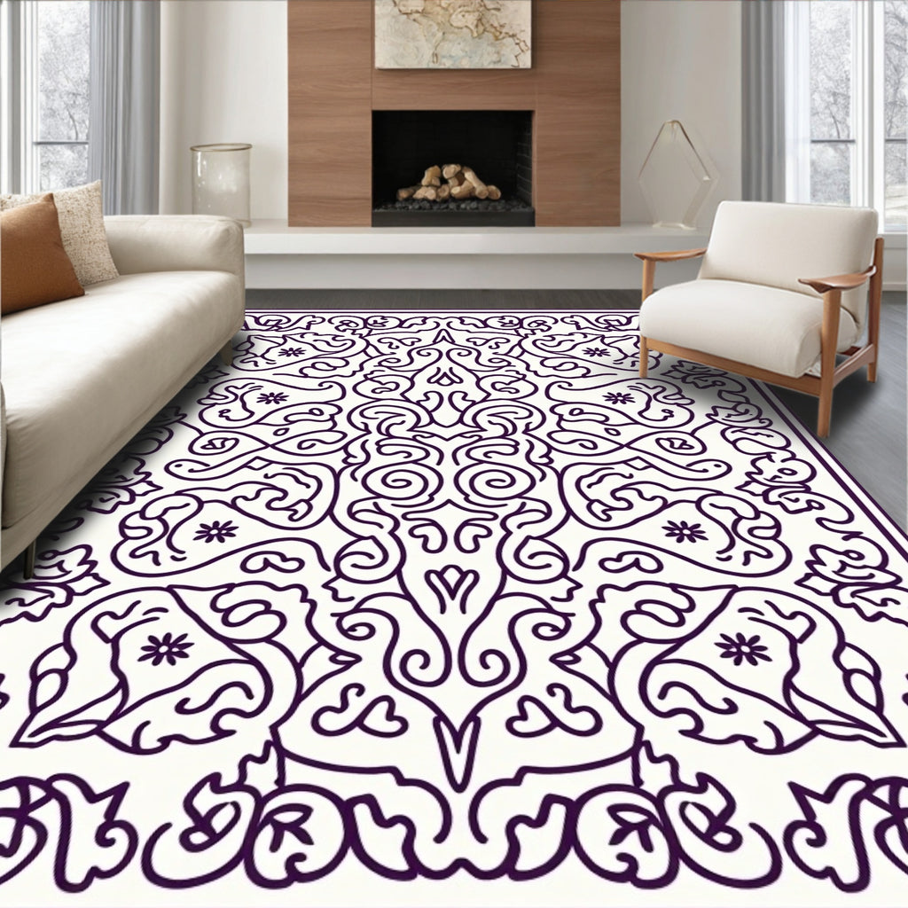 Ornate Violet Floral Swirl Harmony Rug