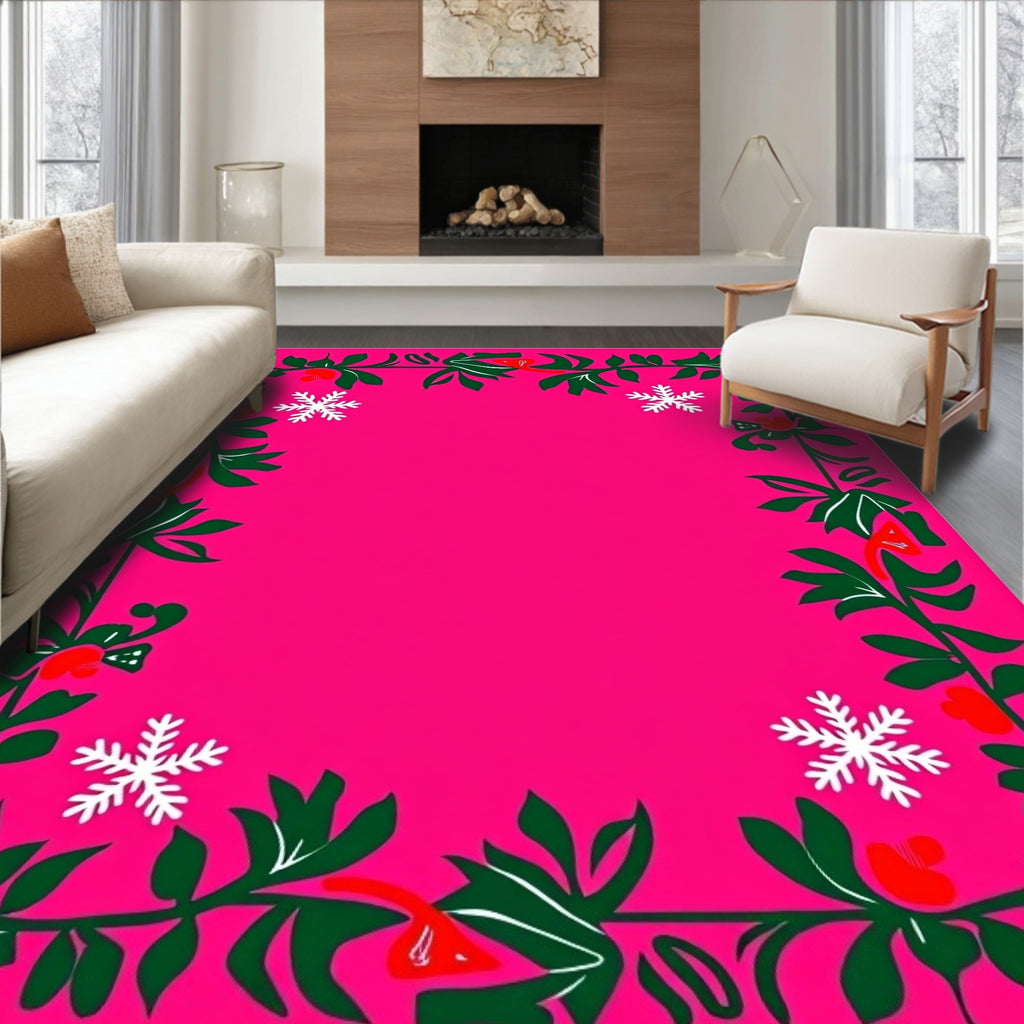 Magenta Floral Vine Snowflake Rug