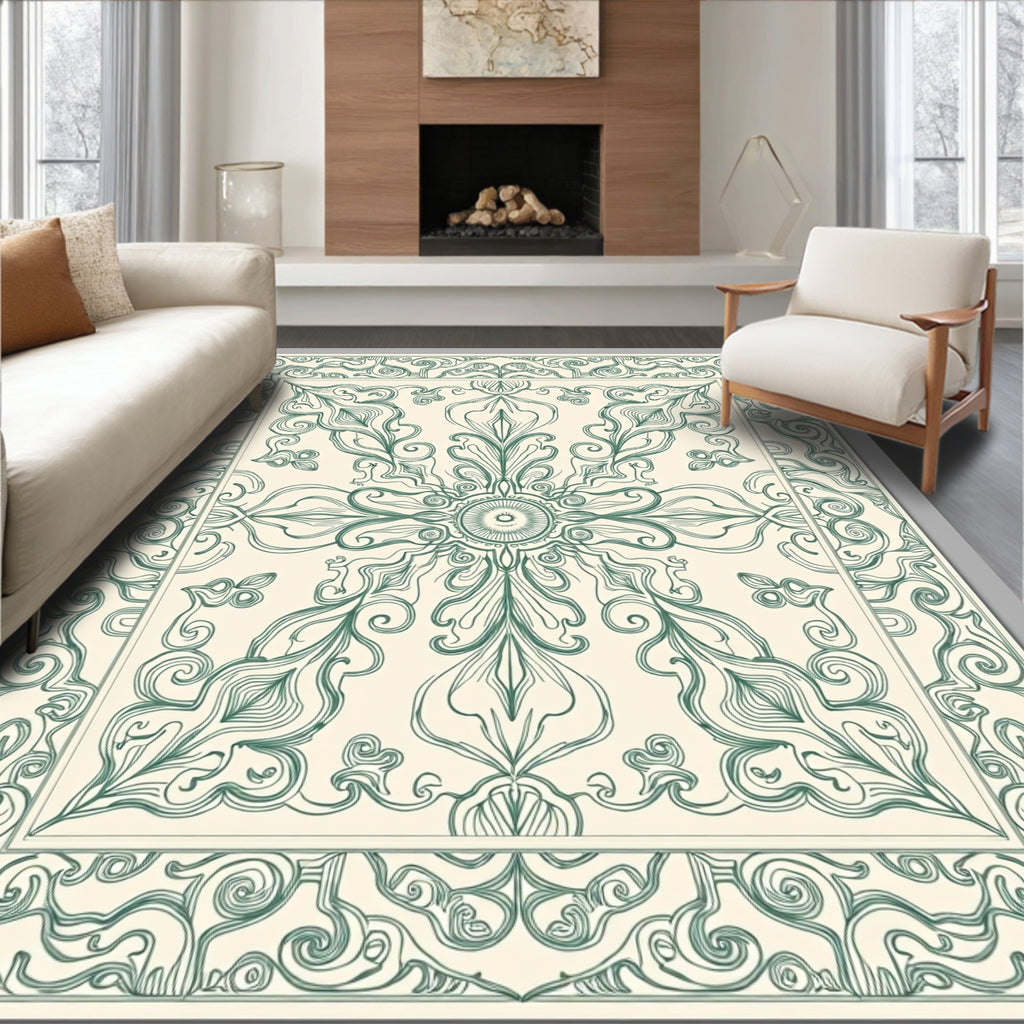 Classic Teal Scrollwork Medallion Rug