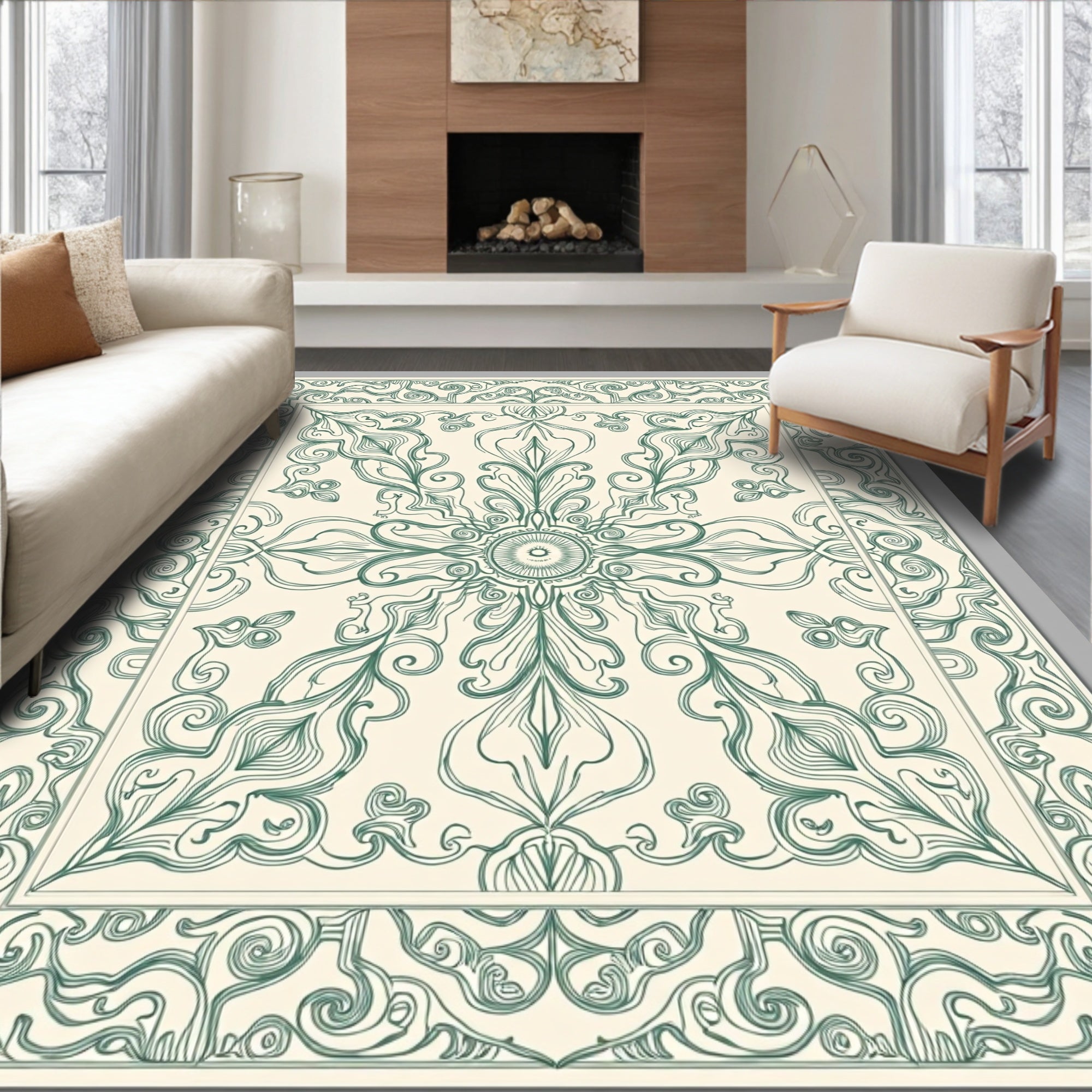 Classic Teal Scrollwork Medallion Rug