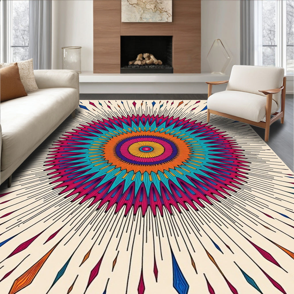 Colorful Sunburst Mandala Rug