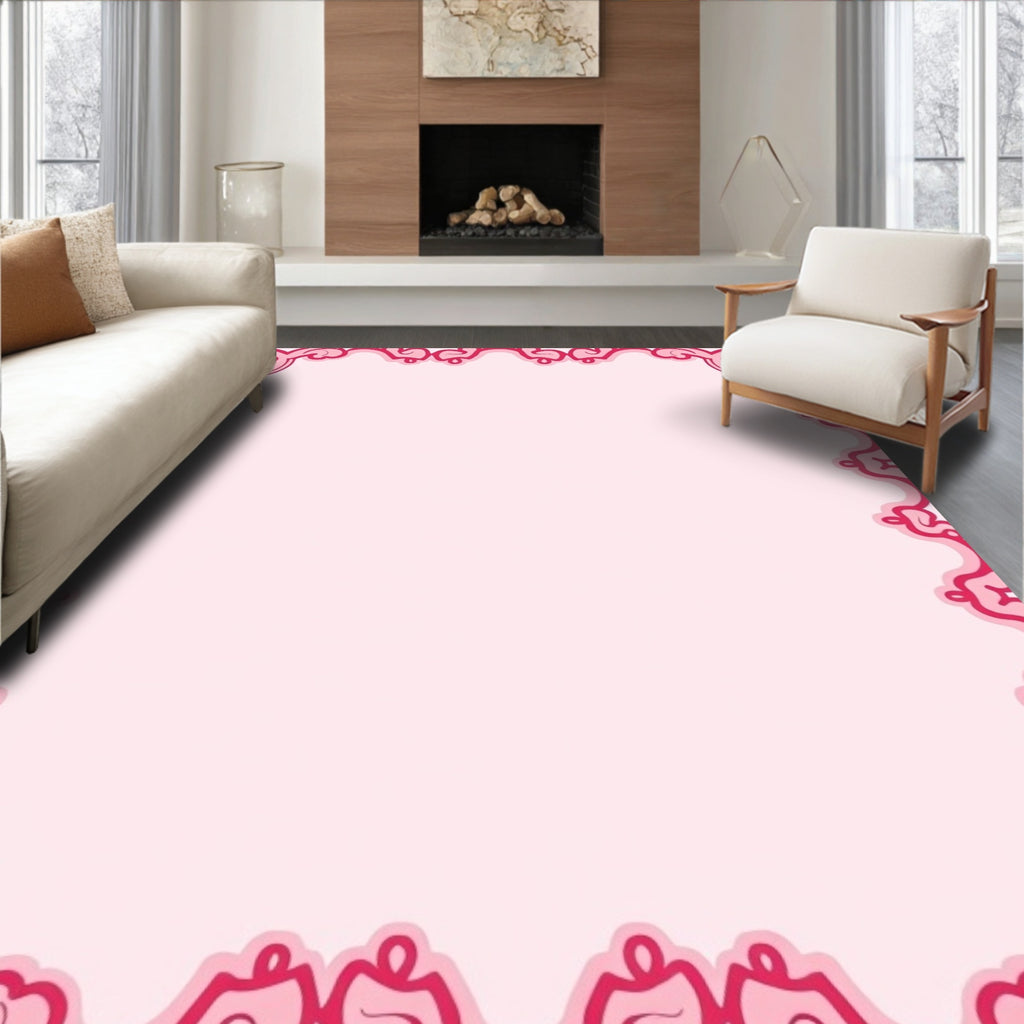 Ornate Pink Scrollwork Border Rug