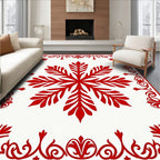 Crimson Snowflake Bordered Art Rug