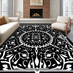 Black White Intricate Floral Medallion Rug