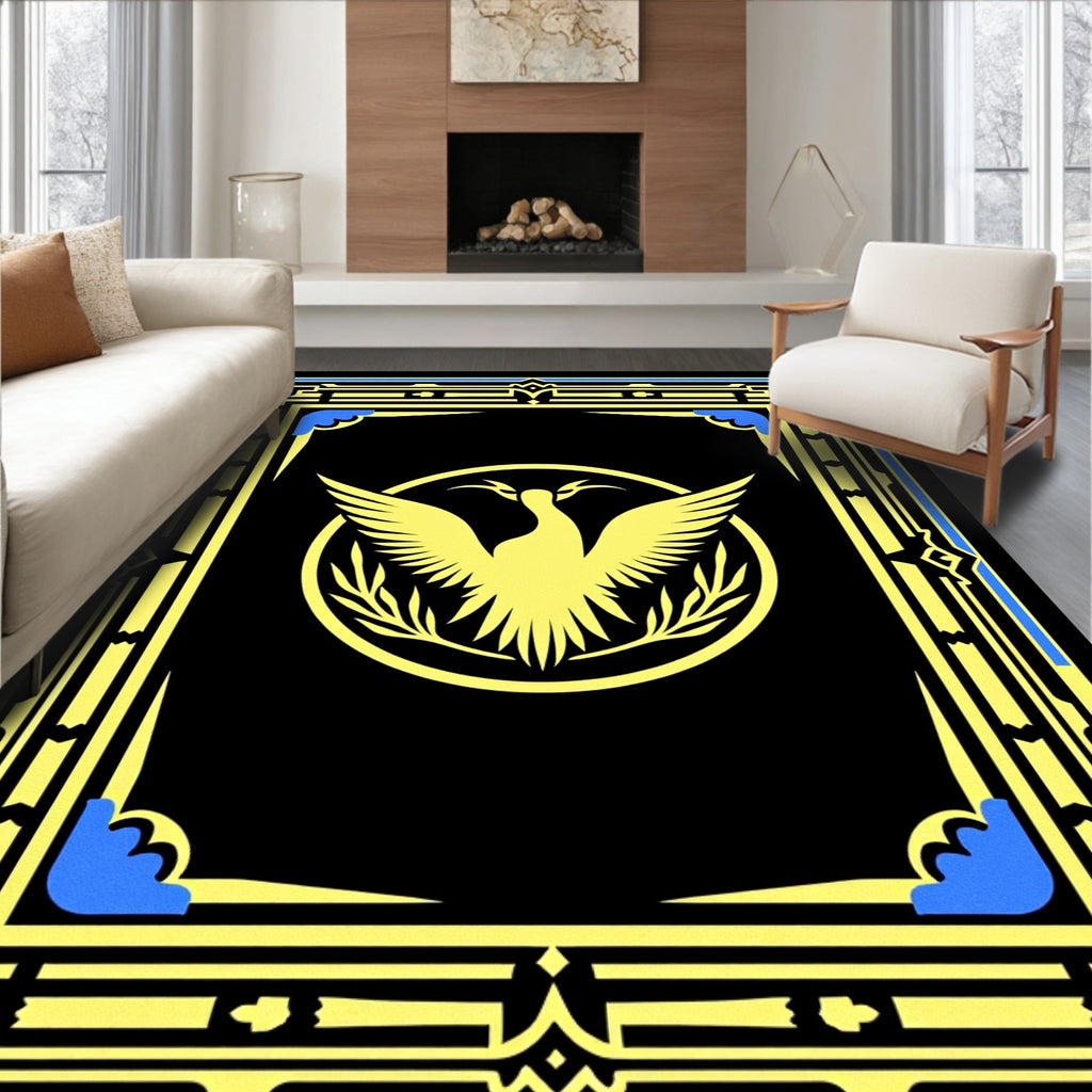 Golden Swan Blue Accented Rectangular Frame Rug