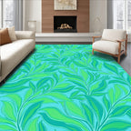 Vibrant Teal Leafy Branch Swirl Rug