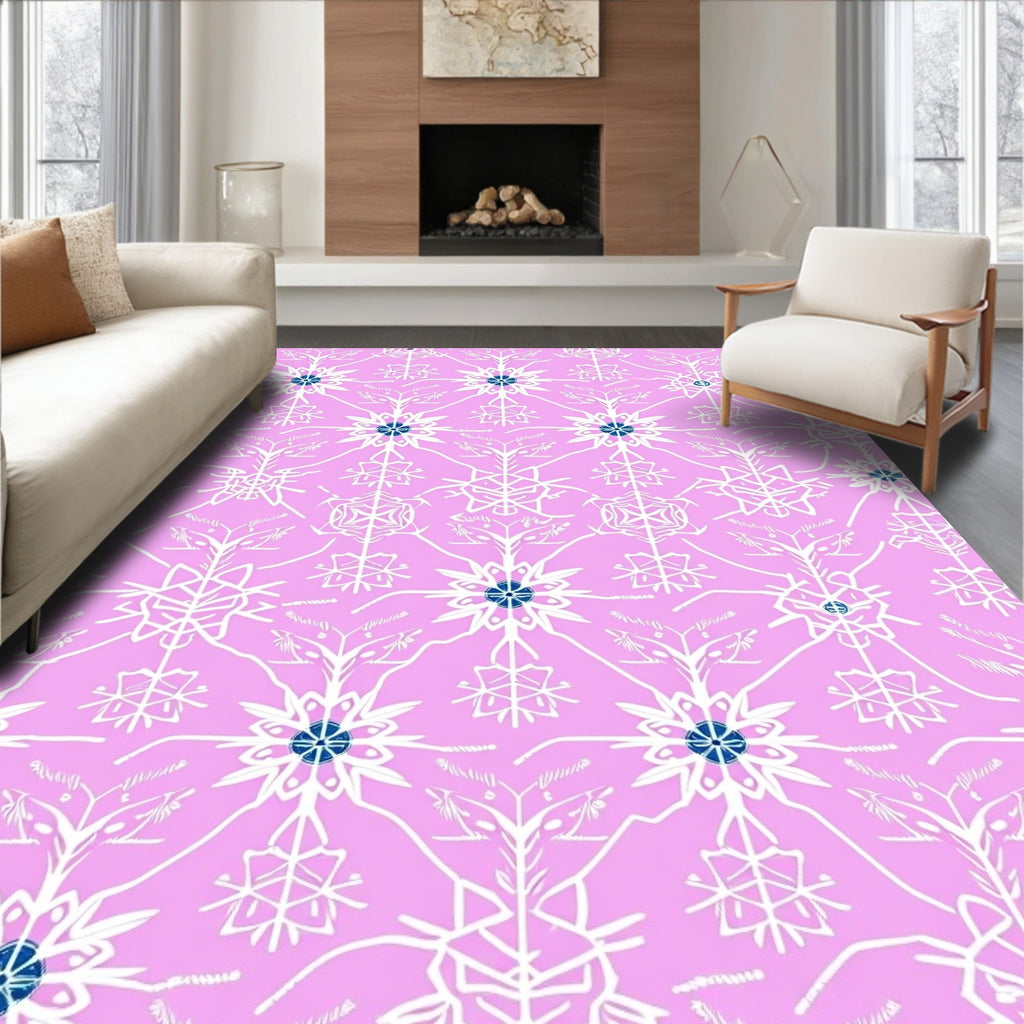 Pink White Floral Snowflake Bloom Rug