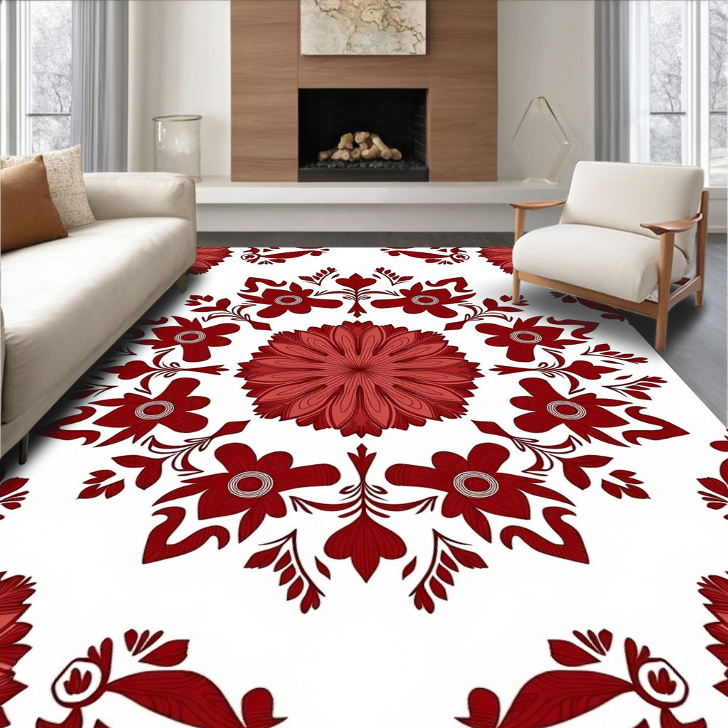 Crimson Floral Medallion Repeat Rug