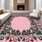 Classic Pink Holly Berry Garland Border Rug