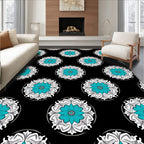 Black Turquoise Floral Medallion Rug