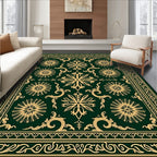Deep Emerald Golden Floral Arrangement Rug