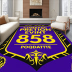 Bold Purple Yellow Emblem Shield Rug