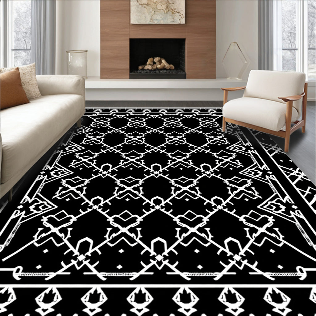 Black White Geometric Art Deco Rug