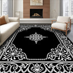 Elegant Black White Mandala Scrollwork Rug