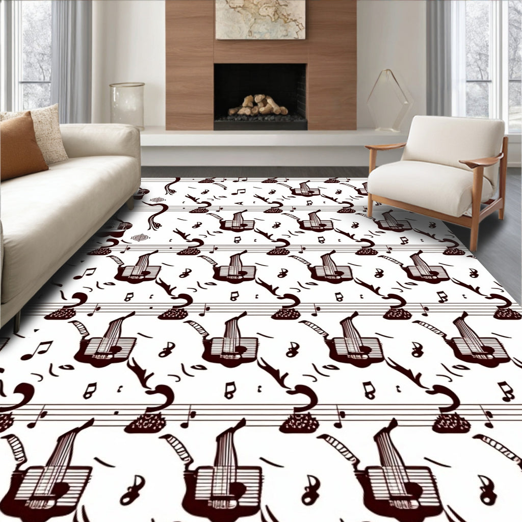 Vintage Musical Notes Guitar Silhouette Rug