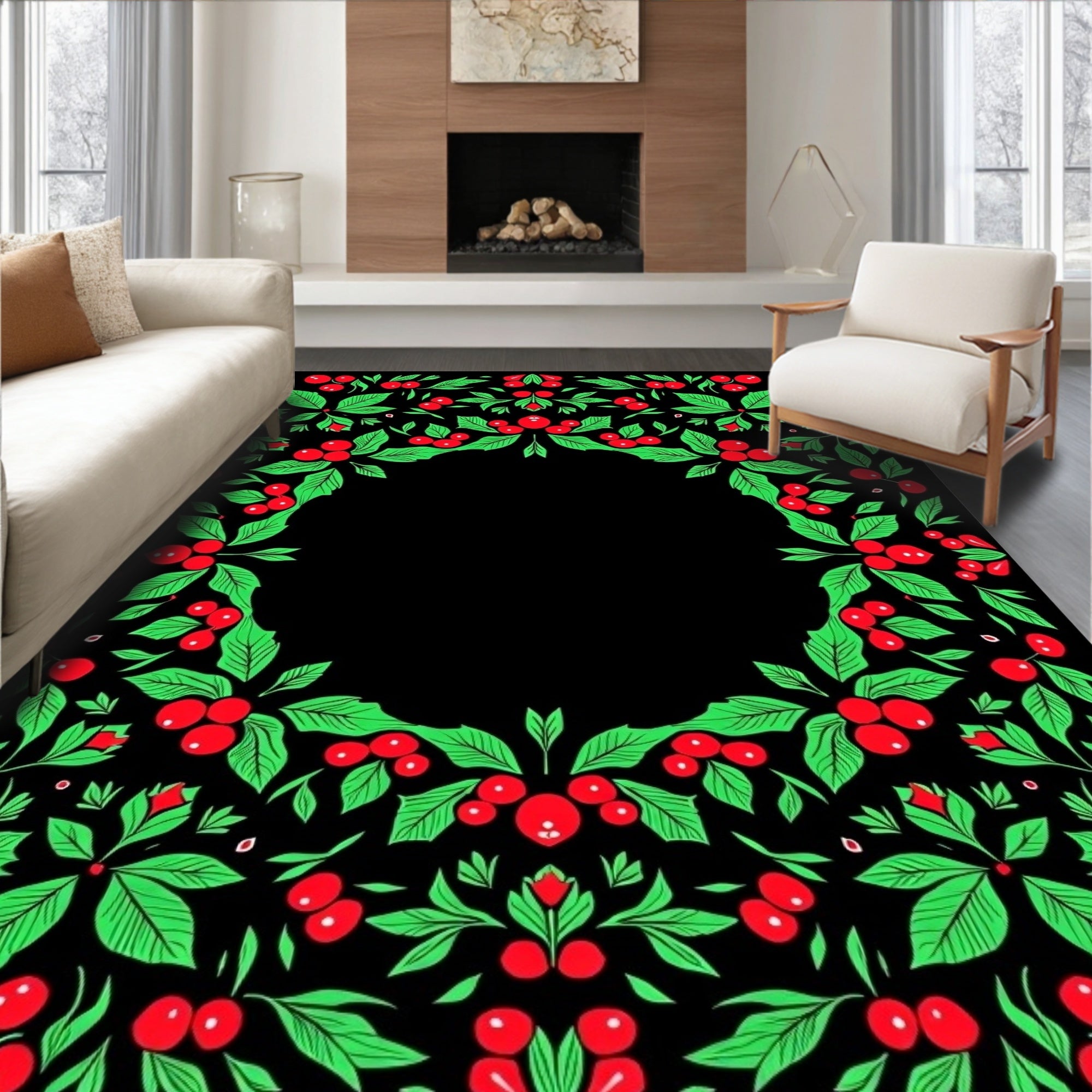 Crimson Berry Garland Border Rug