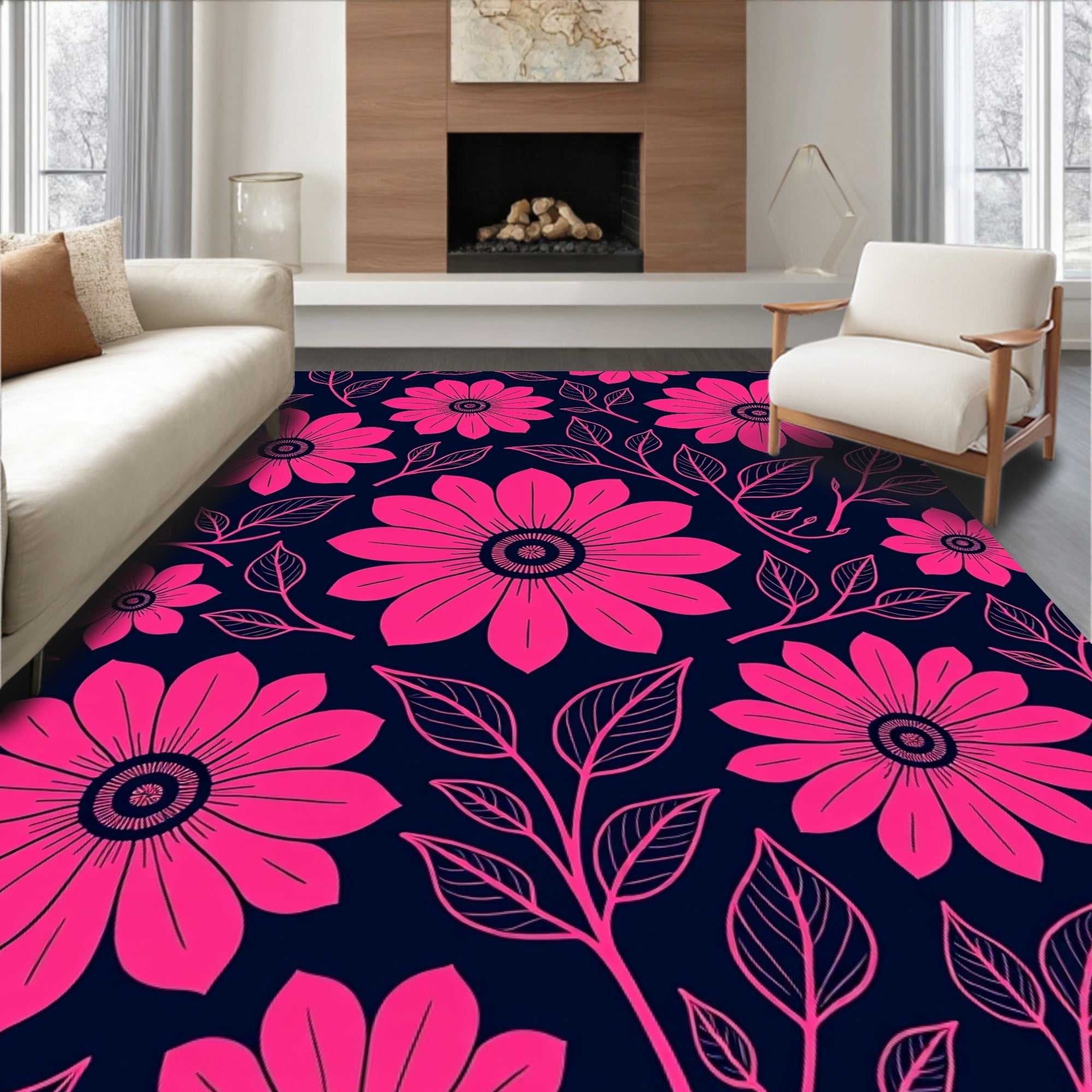 Hot Pink Daisy Vine Repeat Rug