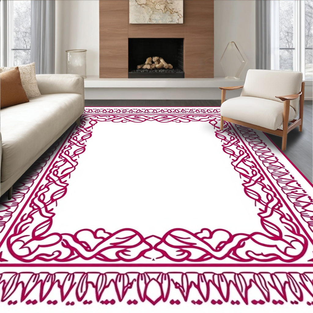 Crimson Ornate Vine Border Rug