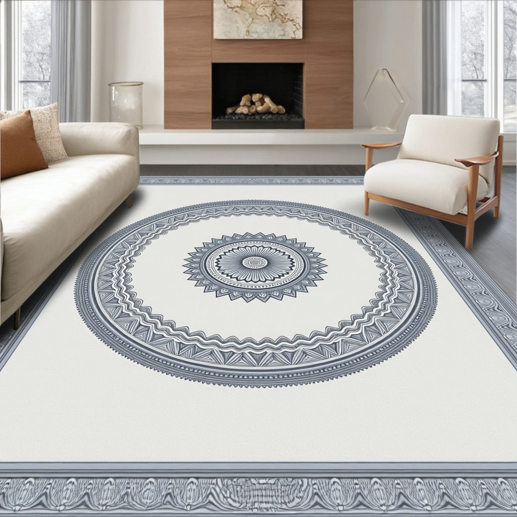 Classic Blue Medallion Mandala Frame Rug