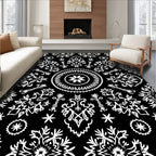 Black White Ornamental Starburst Medallion Rug