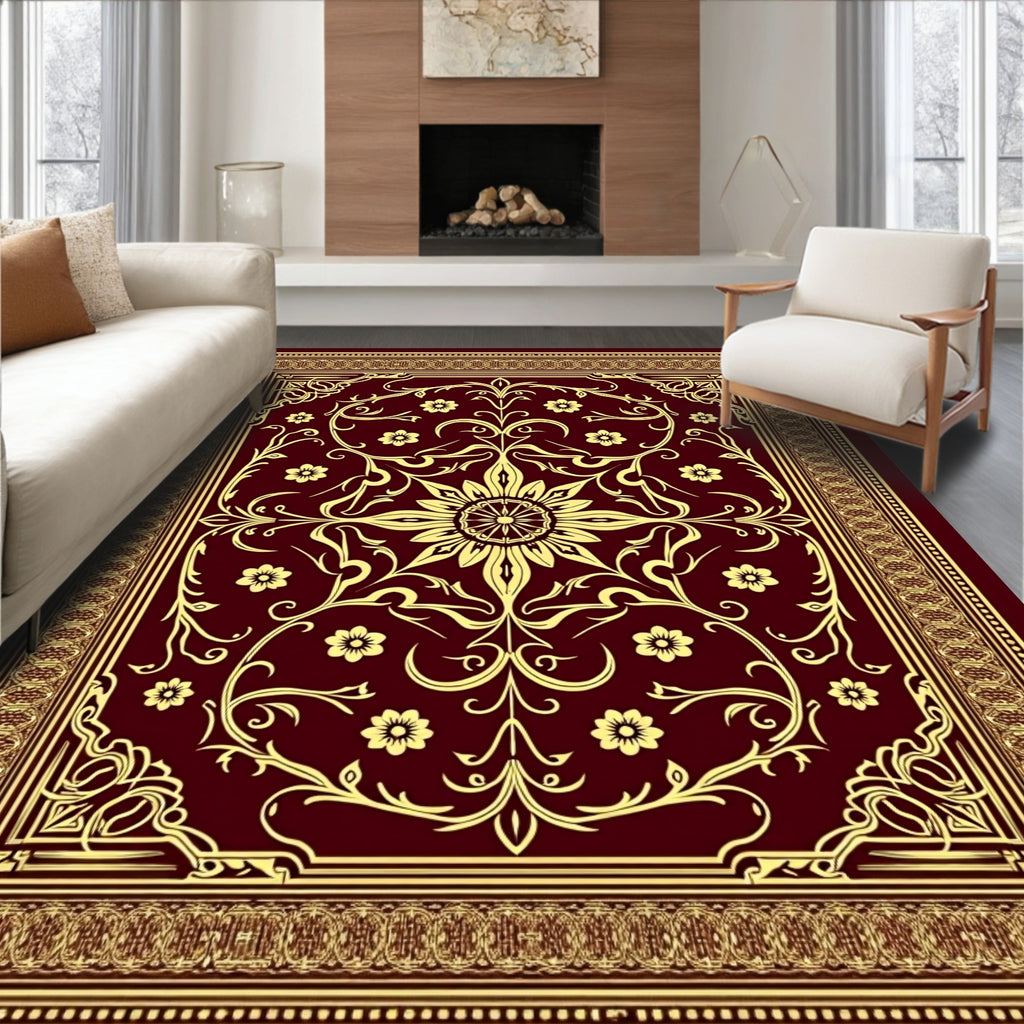 Crimson Golden Floral Vines Rug