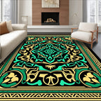 Emerald Yellow Medieval Floral Medallion Rug