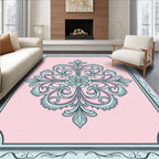 Pale Pink Floral Scrollwork Medallion Rug