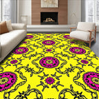 Vibrant Yellow Pink Medallion Art Rug