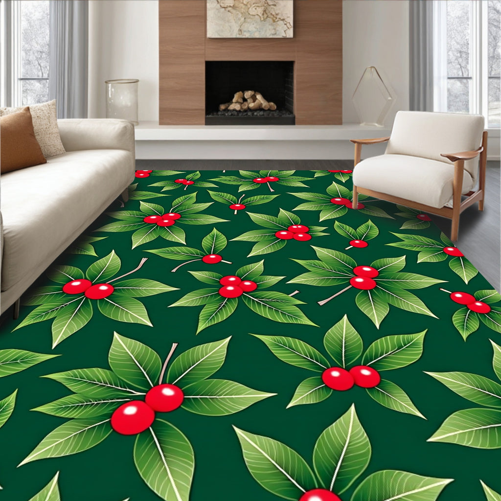 Emerald Green Red Berry Foliage Rug