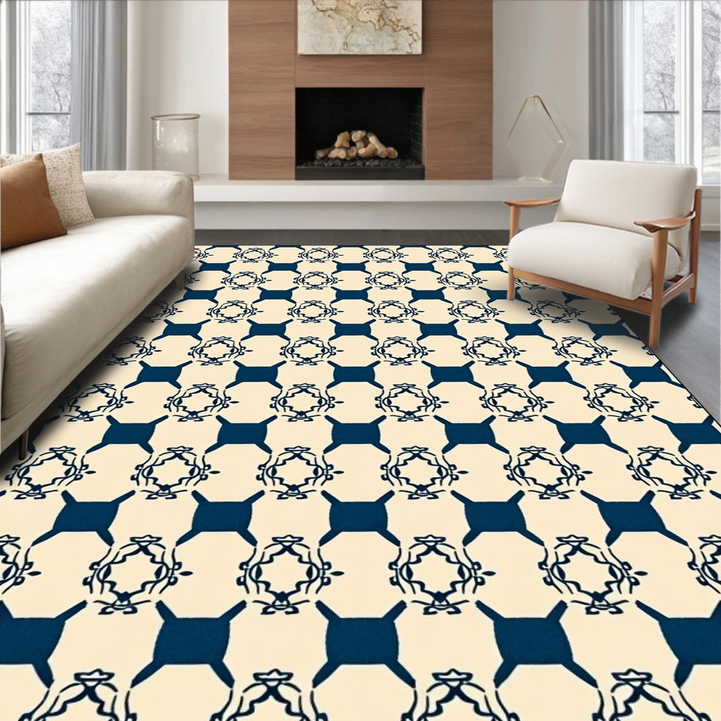 Ivory Navy Geometric Labyrinth Rug