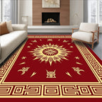 Crimson Sunburst Bordered Abstract Rug