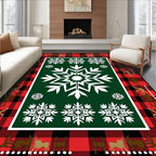 Red Black Buffalo Plaid Snowflake Deer Rug