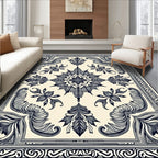 Classic Ivory Navy Floral Medallion Rug