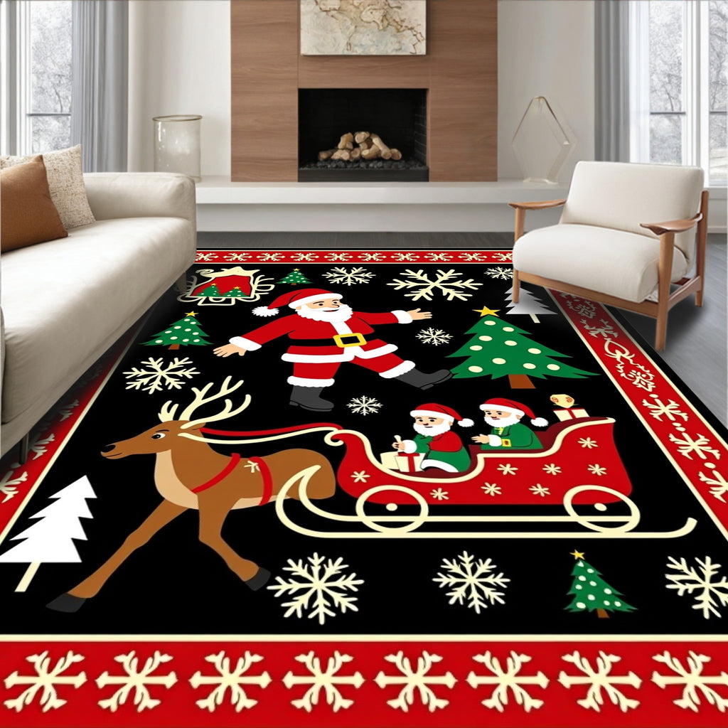 Whimsical Santa Claus Christmas Scene Rug